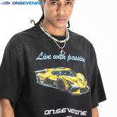 ONS EVENT American Street Washed Vintage Gradient Loose Small Collar Short sleeved T-shirt for Men and Women Summer