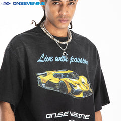ONS EVENT American Street Washed Vintage Gradient Loose Small Collar Short sleeved T-shirt for Men and Women Summer