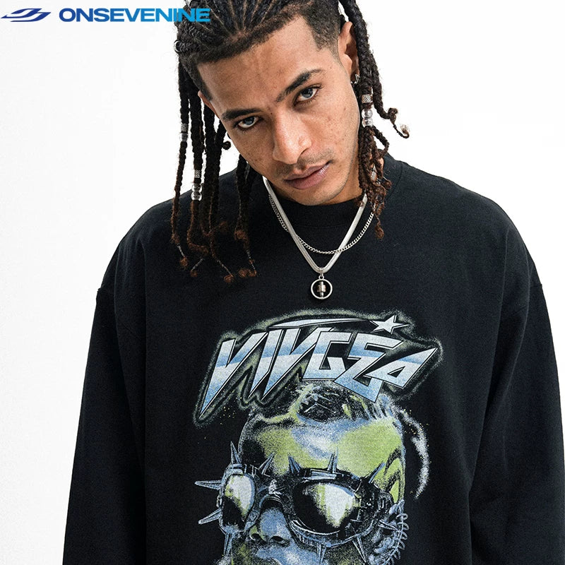 ONIVENINE heavyweight pure cotton American street original design trendy long sleeved T-shirt men's autumn top base shirt