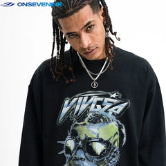 ONIVENINE heavyweight pure cotton American street original design trendy long sleeved T-shirt men's autumn top base shirt