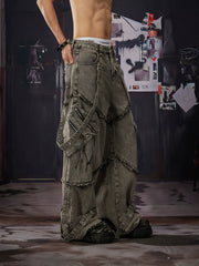 NOMANIAI Loose-fit straight-leg jeans with detachable ribbons and 3D tailoring.