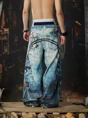 NOMANIAI Loose-fit streetwear-style athletic pants with 3D print.