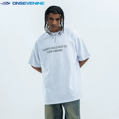 ONS VENINE Trendy American Street Loose 280g Heavy duty Cotton Small Collar Short sleeved T-shirt for Men and Women in Summer