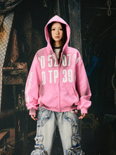 NOMANIAI Oversized Printed Distressed Zip-Up Hoodie.