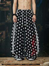 NOMANIAI Instagram-style loose-fit casual trousers with contrasting-color embroidered triple stripes.