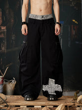 NOMANIAI Leopard-print double-waistband panelled cotton cargo pants.