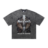 ONSEVENINE Men's American-style streetwear acid-wash distressed T-shirt