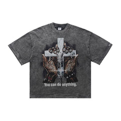 ONSEVENINE Men's American-style streetwear acid-wash distressed T-shirt