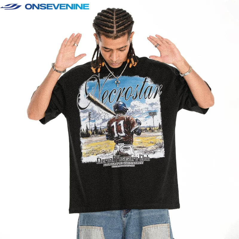 ONS EVENT Original White Ink Direct Spray Printed Short Sleeve Summer New Loose Men's and Women's 315g Small Collar T-shirt