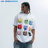 ONIVENINE American Street Loose Small Collar 300g Heavy Cotton Short sleeved T-shirt for Men and Women in Summer