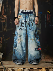 NOMANIAI Loose-fit streetwear-style athletic pants with 3D print.