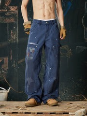 NOMANIAI Multi-process distressed casual cargo pants.