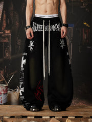 NOMANIAI Light-toned totem print Y2K loose-fit casual pants.