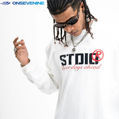 ONS EVENT Original Design Small Collar Heavy Cotton American Street Long Sleeve T-shirt Men's Autumn Top Primer