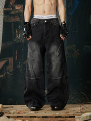 NOMANIAI Loose-fit, washed, and distressed jeans with 3D tailoring.