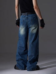 NOMANIAI Original design vintage-style cut-out loose straight-leg jeans.