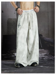 NOMANIAI Y2K Cross-Print Tie-Dye Loose-Fit Casual Pants with Elastic Waist.