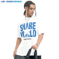 ONIVENINE American fashion brand short sleeved T-shirt for men and women in summer, direct spray printed loose cotton 300g small collar