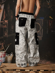 NOMANIAI Camo Multi-Pocket Printed Curved-Seam Cargo Pants.