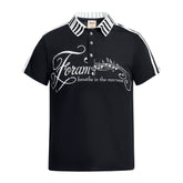 NOMANIAI Y2K Pure Cotton Polo Shirt with Piano Key and Musical Note Print and Collar.