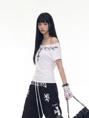 NOMANIAI Women's Printed Slim-Fit Short-Sleeve T-Shirt.
