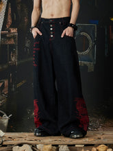 NOMANIAI Dragon Totem Embroidered Multi-Button Jeans.