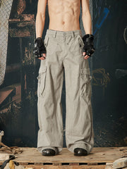NOMANIAI Casual Streetwear Drawstring Multi-Pocket Cargo Pants.
