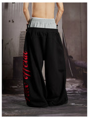 NOMANIAI Street-style loose-fit casual trousers with double-waistband embroidery.