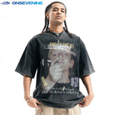 ONS VENINE American retro washed stir fried black heavyweight pure cotton small collar short sleeved T-shirt men's summer loose fit
