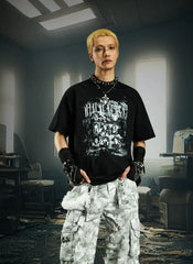 NOMANIAI Retro-print loose-fit casual streetwear T-shirt.