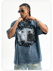 ONSEVENINE Streetwear-style vintage-wash short-sleeve T-shirt with a distressed look.
