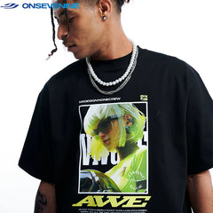 ONS EVENT Original Trendy Brand Heavy Cotton Printed Small Collar Short sleeved T-shirt for Men and Women Summer Street Couple