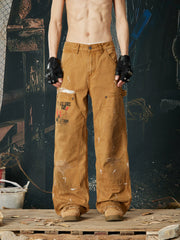 NOMANIAI Multi-process distressed casual cargo pants.