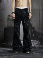 NOMANIAI Dark Street-Style Denim Jeans with Angel Wing Embroidery and Studs.