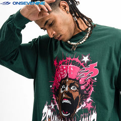 ONS VENINE Trendy American Street Loose Round Neck Cotton Long Sleeve T-shirt for Men and Women Spring and Autumn Base Shirt Ins Trendy