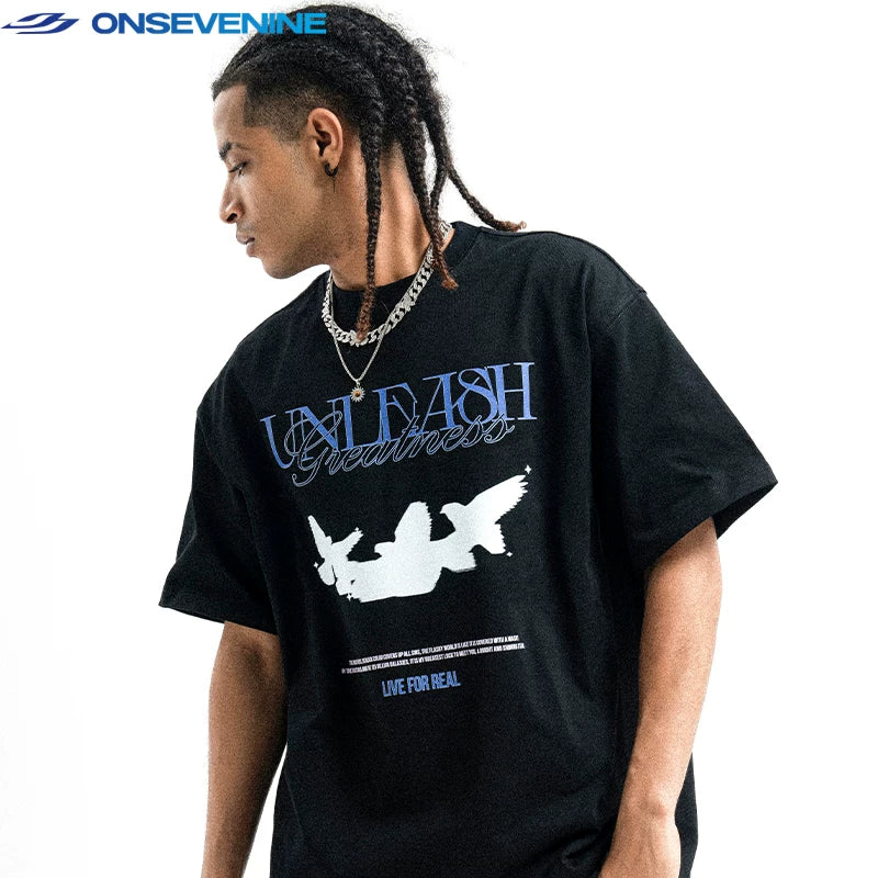 ONS EVENT Original Trendy Brand 300g Heavy Cotton Small Collar American High Street Boys' T-shirt Short Sleeve Summer