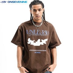 ONS EVENT Original Trendy Brand 300g Heavy Cotton Small Collar American High Street Boys' T-shirt Short Sleeve Summer