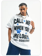 ONSEVENINE Pure Cotton Street-Style Letter-Print Short-Sleeve T-Shirt with Small Neckline.