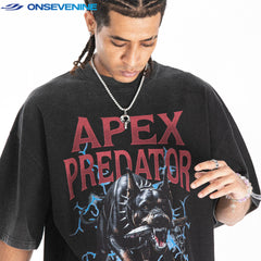 ONSEVENINE Trendy Brand American street wash vintage fall shoulder short sleeve T-shirt men's summer China-Chic half sleeve