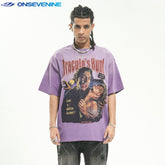 ONS VENINE American washed retro gradient 280g small collar short sleeved T-shirt men's summer loose street hip-hop