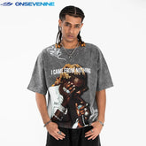 ONIVENINE 300g full printed short sleeved heavy-duty pure cotton loose casual short sleeved T-shirt with small neckline and summer shoulder drop