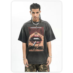 ONSEVENINE American Water Wash Vintage Worn Heavy Weight Cotton Small Neckline Short Sleeve T-shirt Men's Summer Hip Hop China-Chic