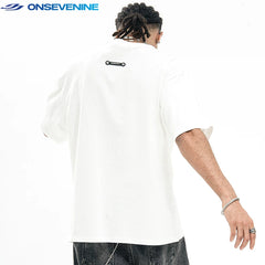ONSEVENINE American Street Snakeskin Printed Button Nail Weight 300g Cotton Short Sleeve T-shirt Men's Summer China-Chic