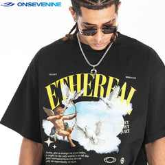 ONS EVENT Original Trendy Brand American Street Small Collar 280g Hiphop Loose Street Dance Short sleeved T-shirt for Men