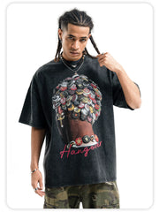 ONSEVENINE Street-style hip-hop loose-fit pure cotton short-sleeve T-shirt.