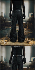 NOMANIAI Niche, sophisticated slightly flared trousers with a utility-style aesthetic.