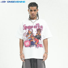 ONSEVENINE American short sleeve T-shirt Men's Summer New Heavy Weight Cotton 300g Small Neckline Loose Hip Hop China-Chic