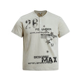 NOMANIAI Vintage-style distressed graphic short-sleeve T-shirt.