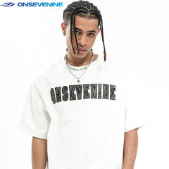 ONSEVENINE American Street Snakeskin Printed Button Nail Weight 300g Cotton Short Sleeve T-shirt Men's Summer China-Chic