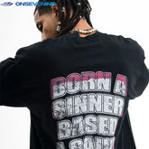 ONIVENINE American Street Loose Small Collar Heavy Cotton Long Sleeve T-shirt Men's and Women's Spring and Autumn Base Top